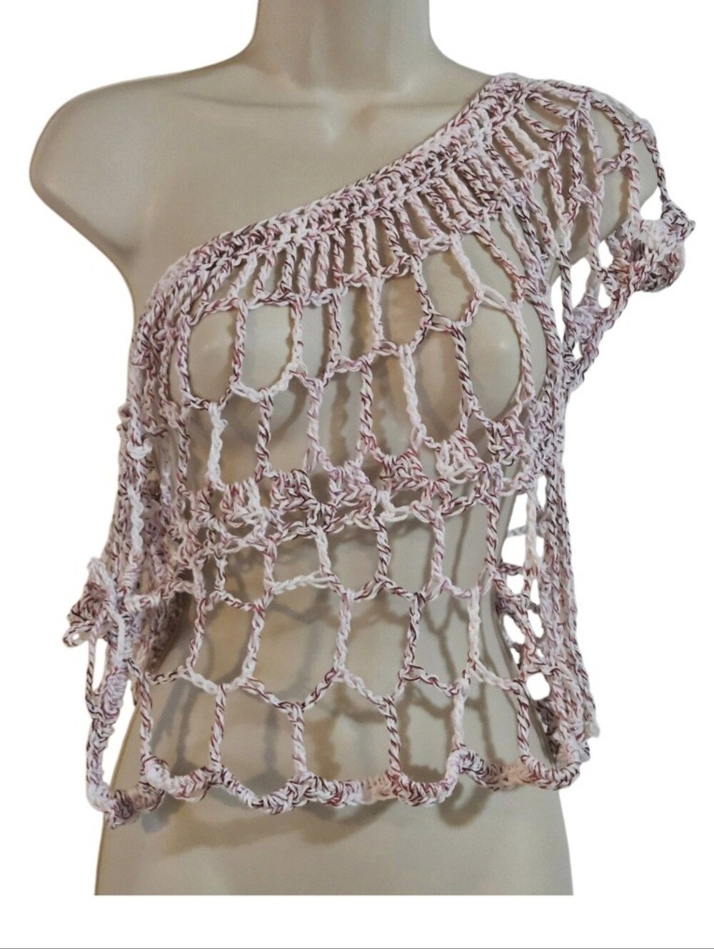 Handmade Crochet Open Work Top One Of A Kind Shaded Crimson 100% Cotton Versatil - Picture 6 of 16